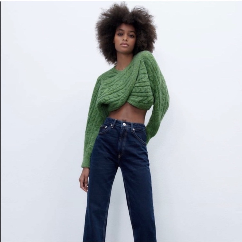 Zara Cable Knit Wrap Cropped Sweater - NWT